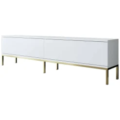 Mobili Porta Tv|Salotto > Dmora Mobile Porta tv Bianco oro Cassetti un Ripiano 180x30x47h cm, 2 Ante - Espero Oro, Bianco