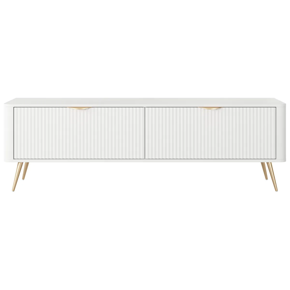 Mobili Porta Tv > Dmora Mobile Porta tv Bianco oro 2 Ripiani 2 Ante 163x38x51h cm, Ante Effetto Rigato con Piedini - Kalase Oro, Bianco
