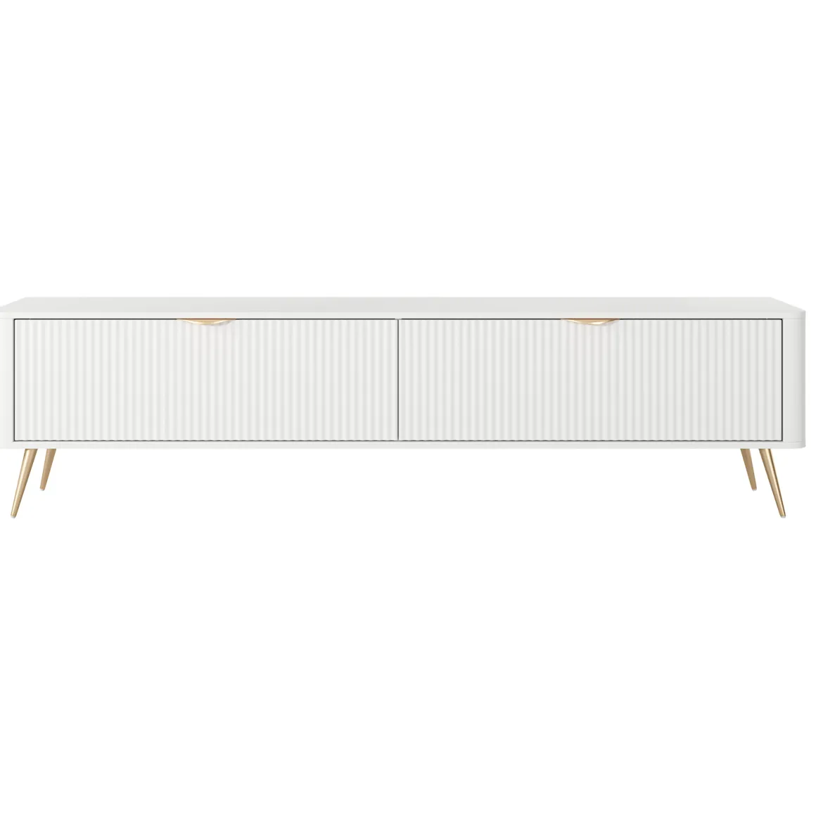 Mobile Porta tv Bianco oro 2 Ripiani 2 Ante 200x38x51h cm, Ante Effetto Rigato con Piedini - Kala