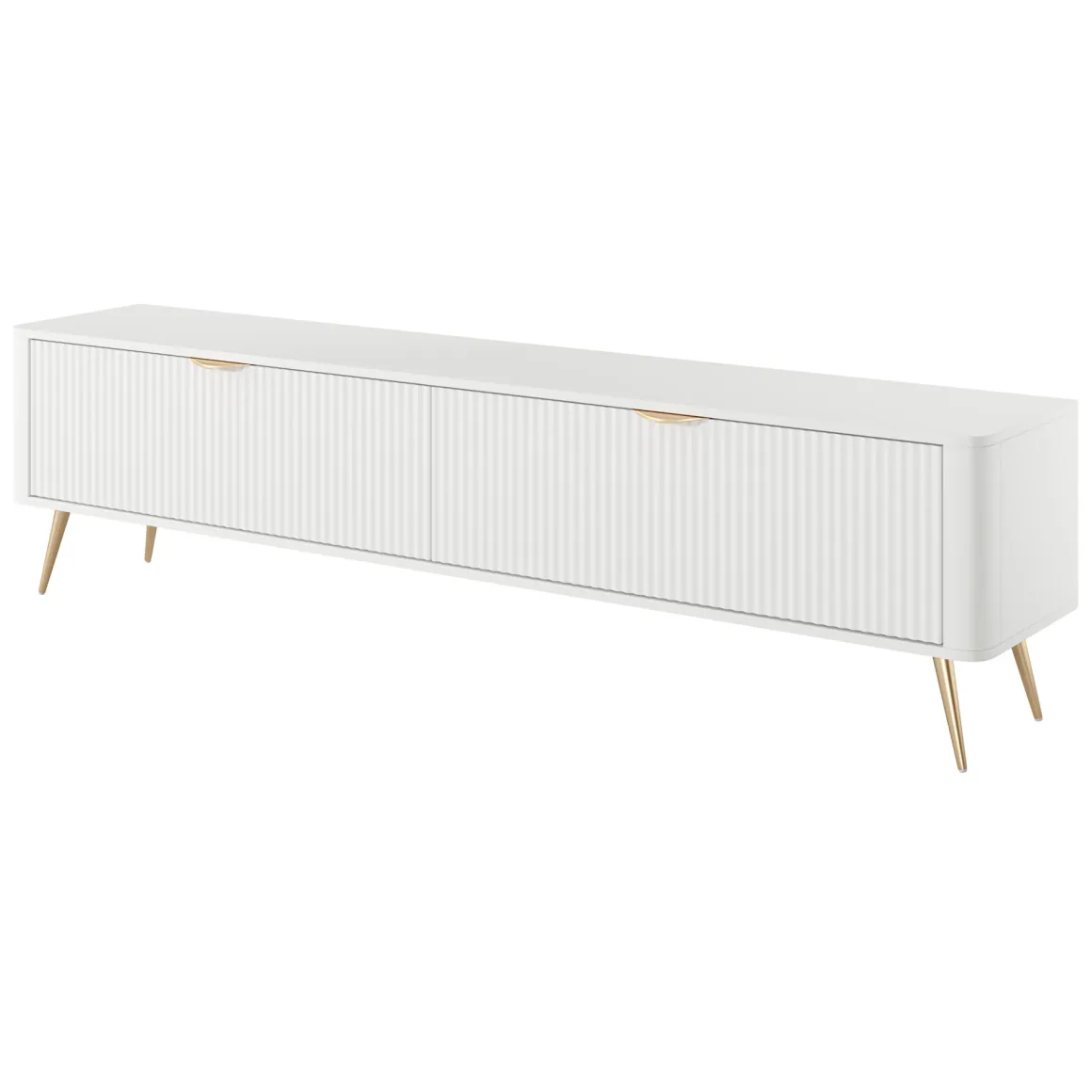 Mobile Porta tv Bianco oro 2 Ripiani 2 Ante 200x38x51h cm, Ante Effetto Rigato con Piedini - Kala
