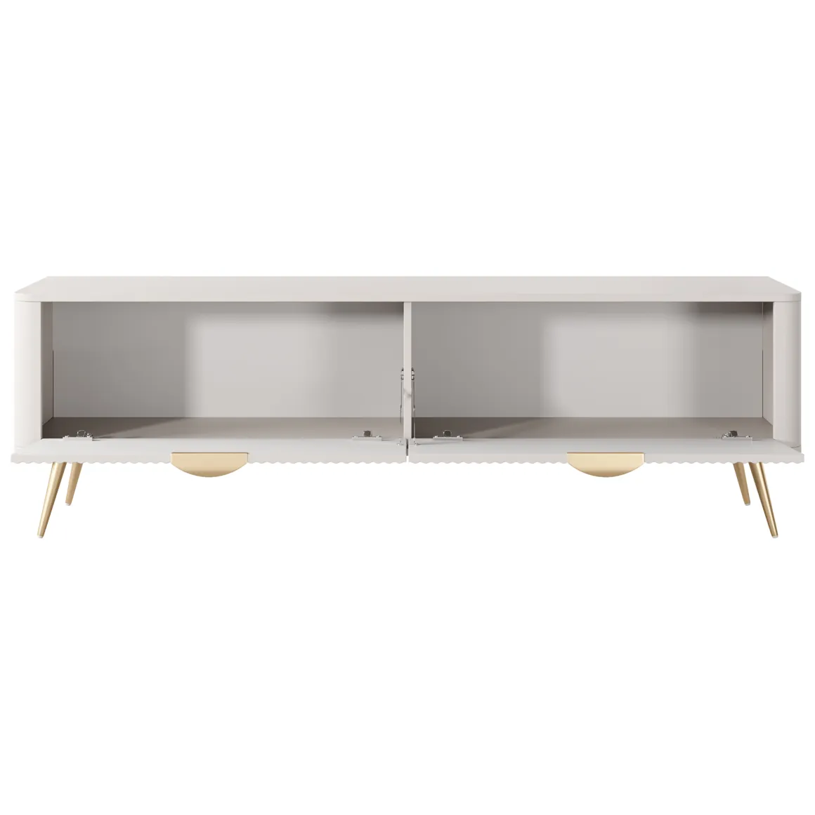 Mobile Porta tv Bianco oro un Ripiano 2 Ante 163x38x51h cm, Ante Effetto Rigato con Piedini - Kalase