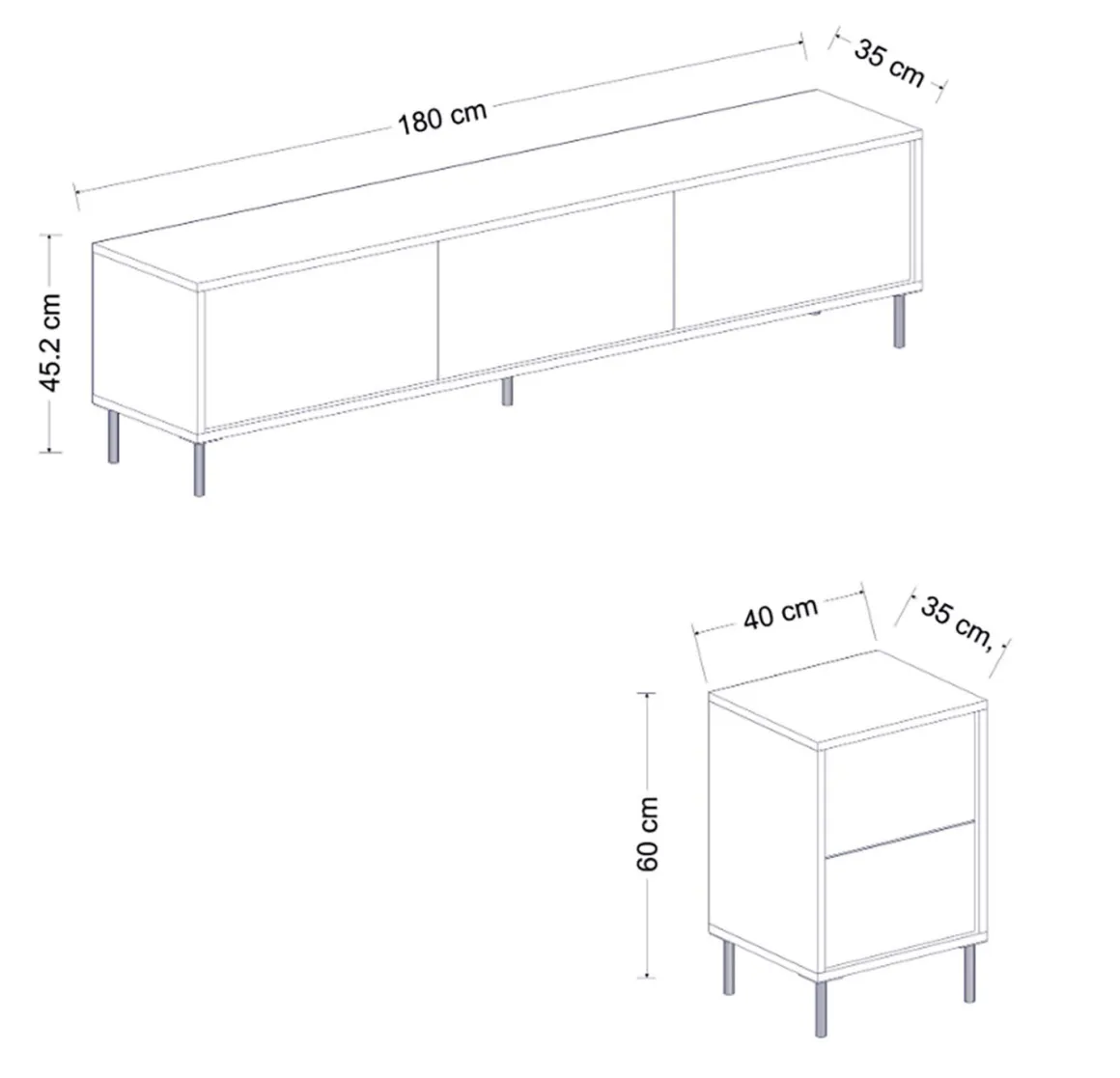 Mobile Porta tv Bianco 2 Ripiani 5 Ante 180x35x45h cm, con Finiture oro - Cortin