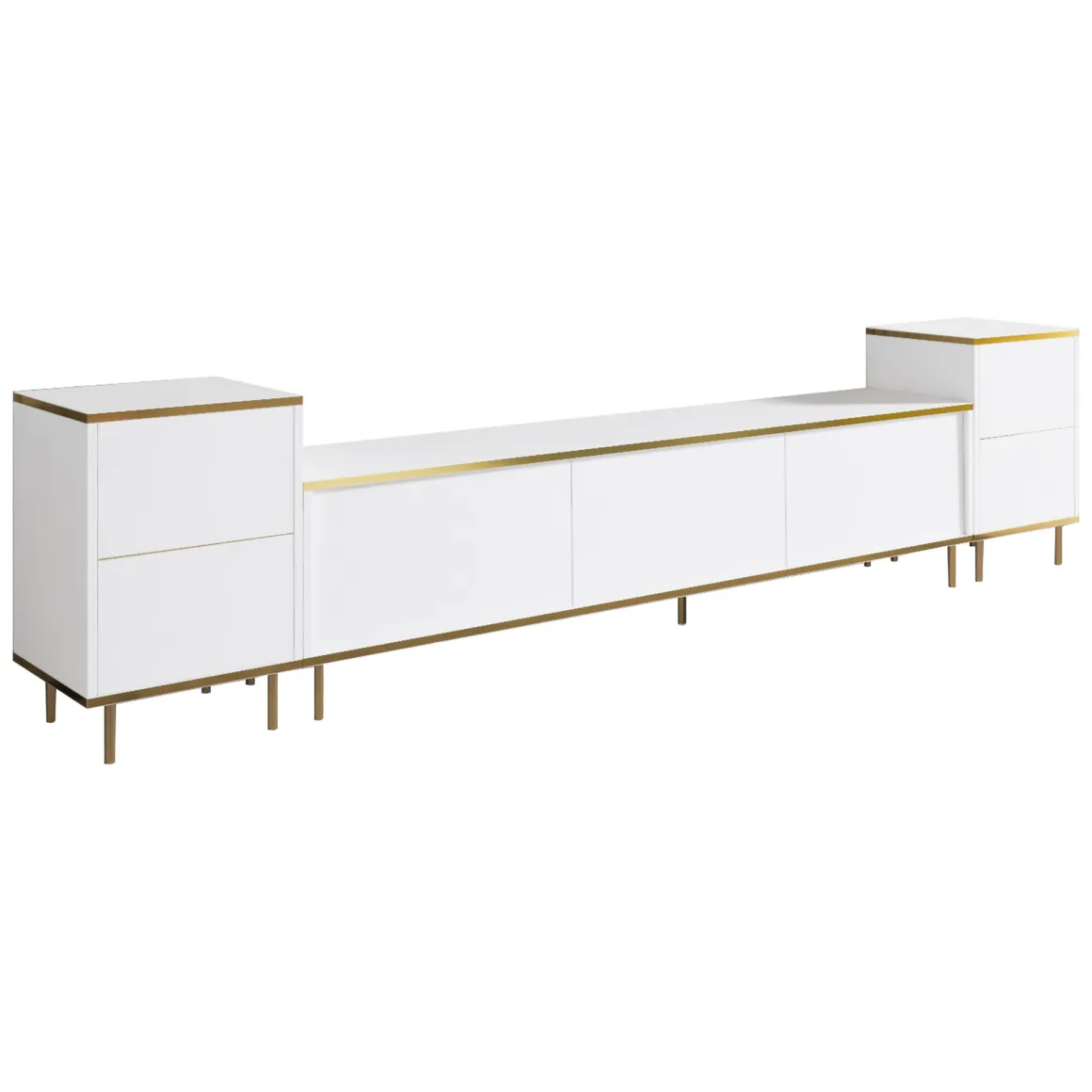 Mobile Porta tv Bianco 2 Ripiani 5 Ante 180x35x45h cm, con Finiture oro - Cortin