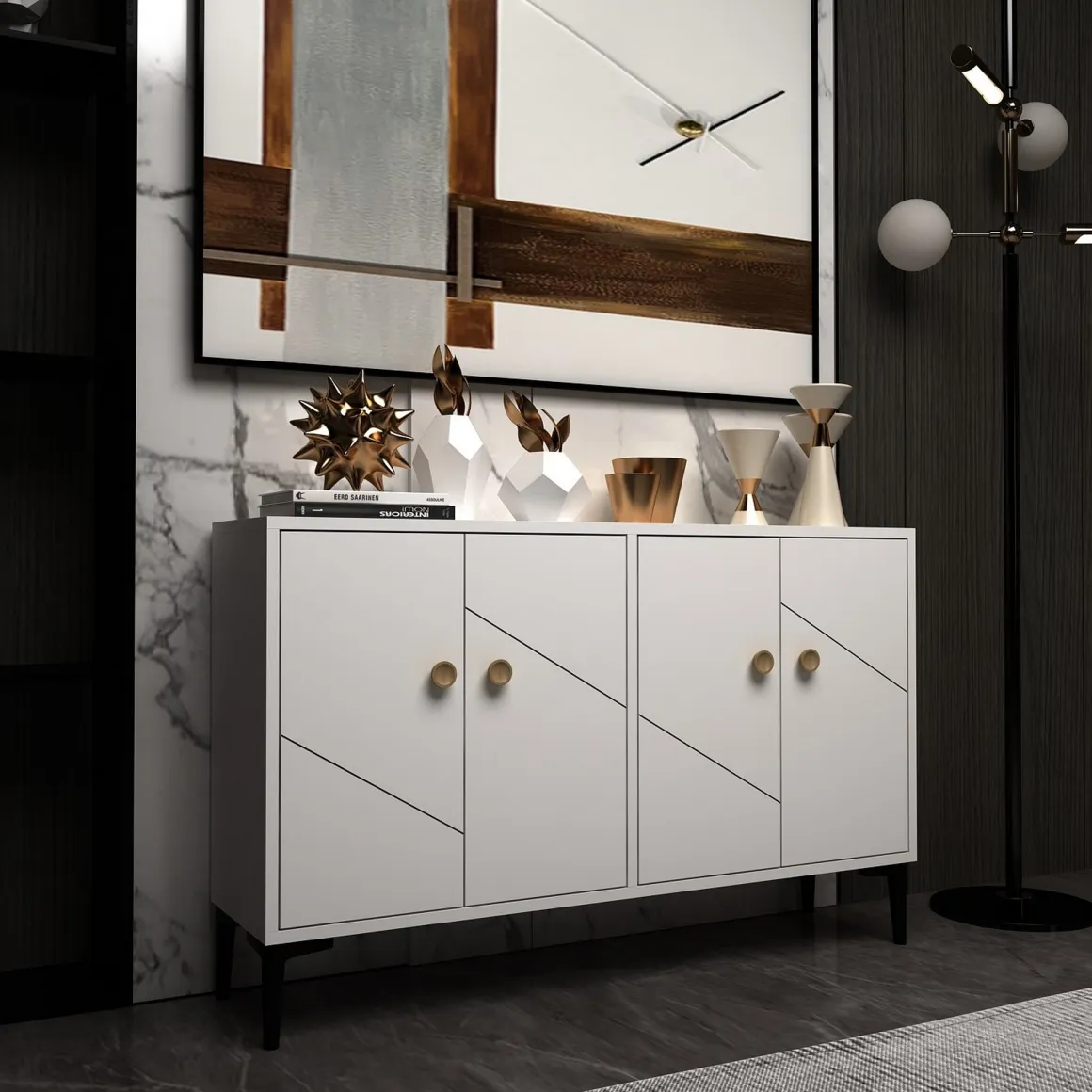 Mobile Porta tv Bianco 2 Ripiani Apertura Battente 120x30x75h cm, 4 Ante - Cervai