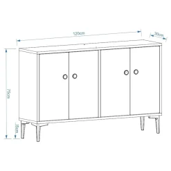 Mobile Porta tv Bianco 2 Ripiani Apertura Battente 120x30x75h cm, 4 Ante - Cervai