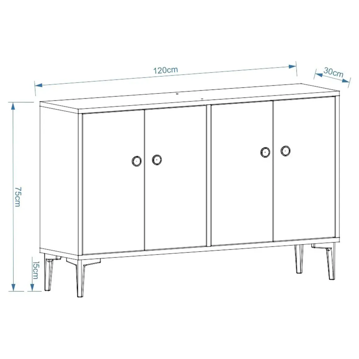 Mobile Porta tv Bianco 2 Ripiani Apertura Battente 120x30x75h cm, 4 Ante - Cervai