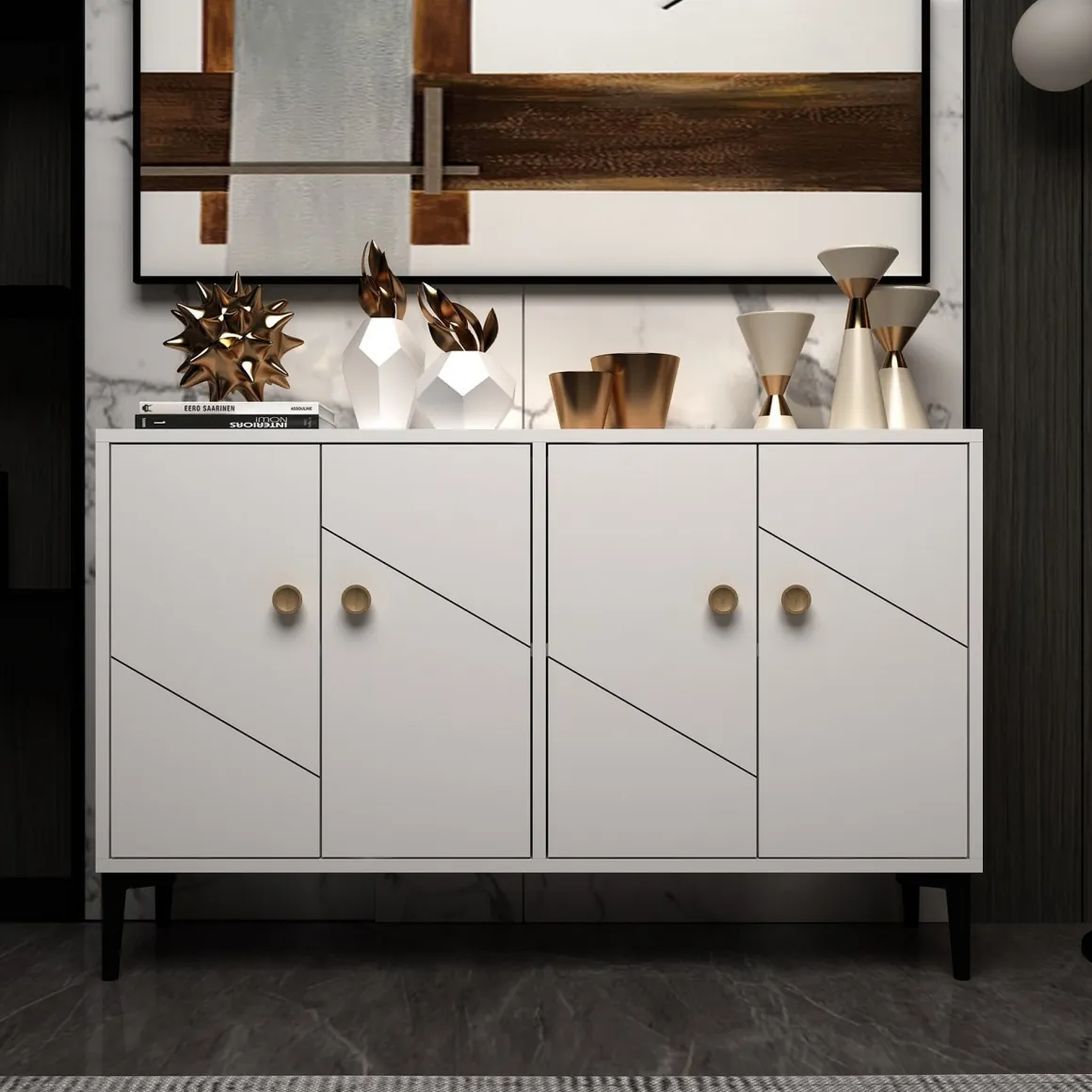 Mobile Porta tv Bianco 2 Ripiani Apertura Battente 120x30x75h cm, 4 Ante - Cervai