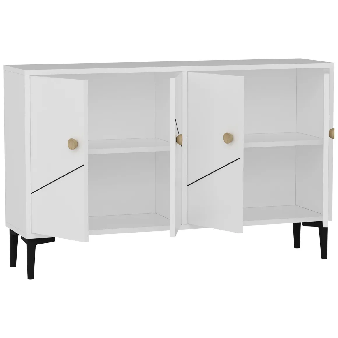 Mobile Porta tv Bianco 2 Ripiani Apertura Battente 120x30x75h cm, 4 Ante - Cervai