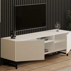 Mobili Porta Tv > Dmora Mobile Porta tv 3 Ripiani Apertura Battente 150x37x50h cm, 2 Ante - Nicolao Bianco