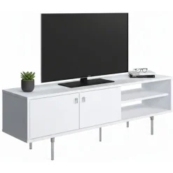 Mobili Porta Tv > Dmora Mobile Porta tv un Ripiano 2 Ante 140x35x45h cm, 3 Vani Bianco