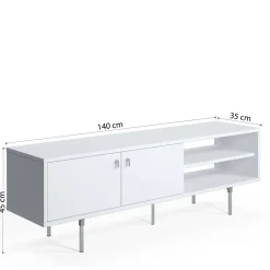 Mobili Porta Tv > Dmora Mobile Porta tv un Ripiano 2 Ante 140x35x45h cm, 3 Vani Bianco