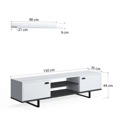 Mobile Porta tv Bianco un Ripiano 2 Ante 150x44x35h cm, 4 Vani