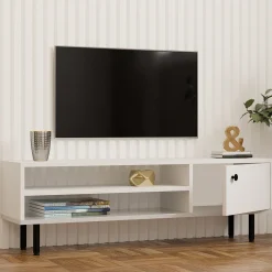 Mobile Porta tv Bianco un Ripiano Apertura Battente 120x30x38h cm, Un'anta - Metomaha