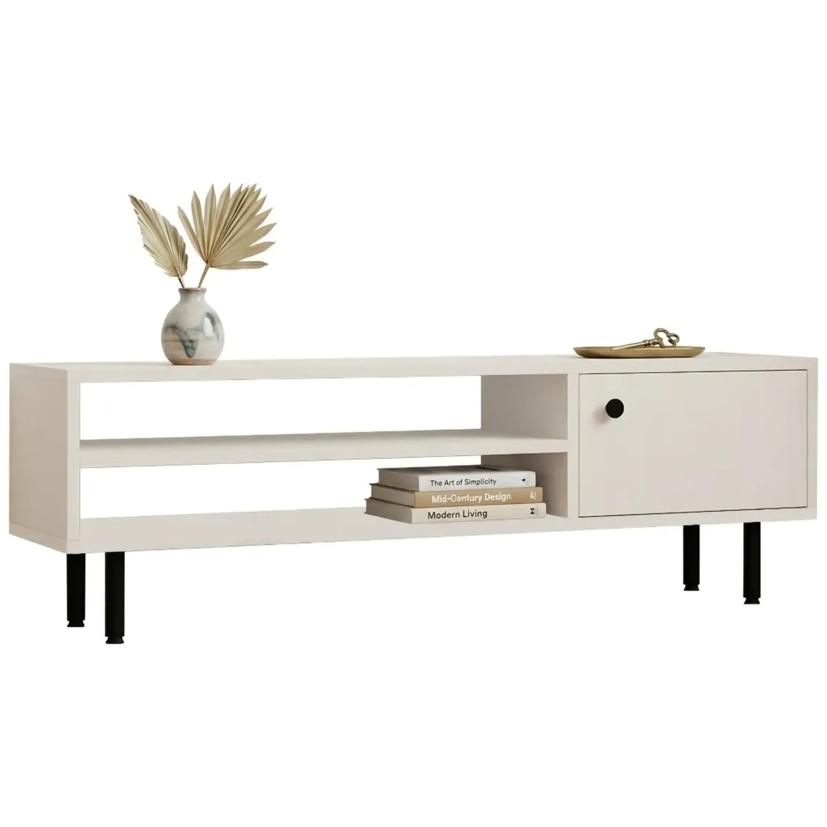 Mobile Porta tv Bianco un Ripiano Apertura Battente 120x30x38h cm, Un'anta - Metomaha