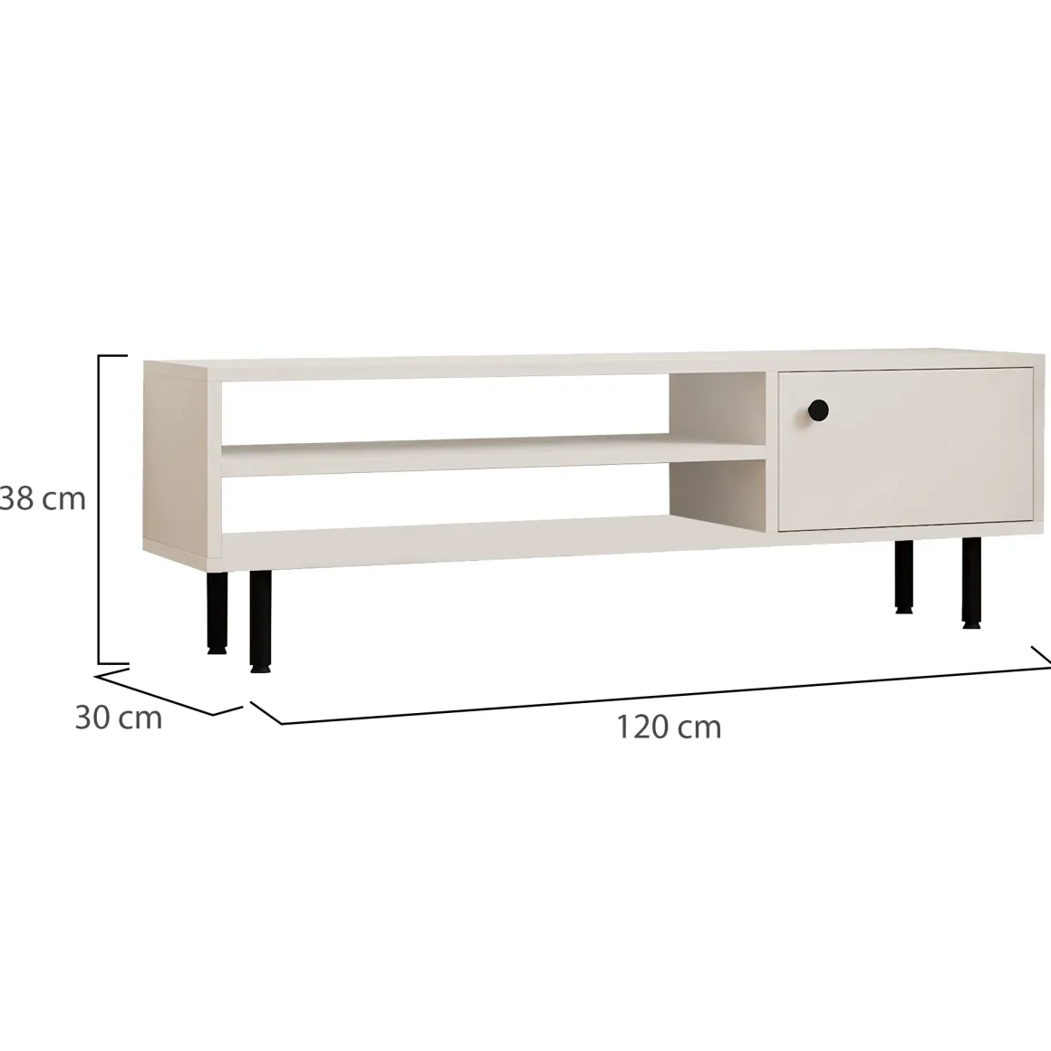 Mobile Porta tv Bianco un Ripiano Apertura Battente 120x30x38h cm, Un'anta - Metomaha