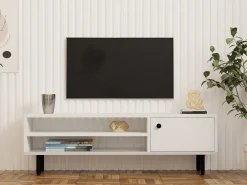 Mobile Porta tv Bianco un Ripiano Apertura Battente 120x30x38h cm, Un'anta - Metomaha