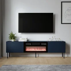 Mobile Porta tv blu un Ripiano 2 Ante 200x42x57h cm, Caminetto Incluso - Vermezzo