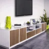 Salotto > Dmora Mobile porta TV Dleott, cm 260x41h46, Bianco lucido e Noce