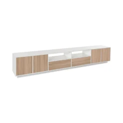 Salotto > Dmora Mobile porta TV Dleott, cm 260x41h46, Bianco lucido e Noce