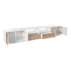 Salotto > Dmora Mobile porta TV Dleott, cm 260x41h46, Bianco lucido e Noce