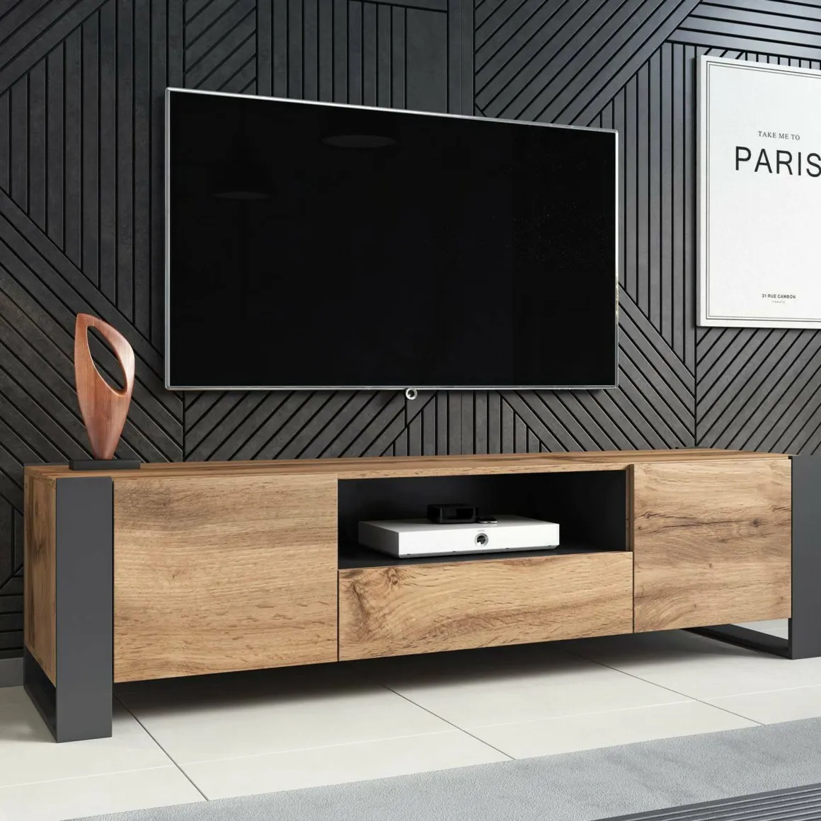 Mobile porta TV Dronero, 180x44 h48 cm, Rovere Nodi e Antracite