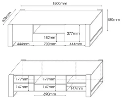 Mobile porta TV Dronero, 180x44 h48 cm, Rovere Nodi e Antracite