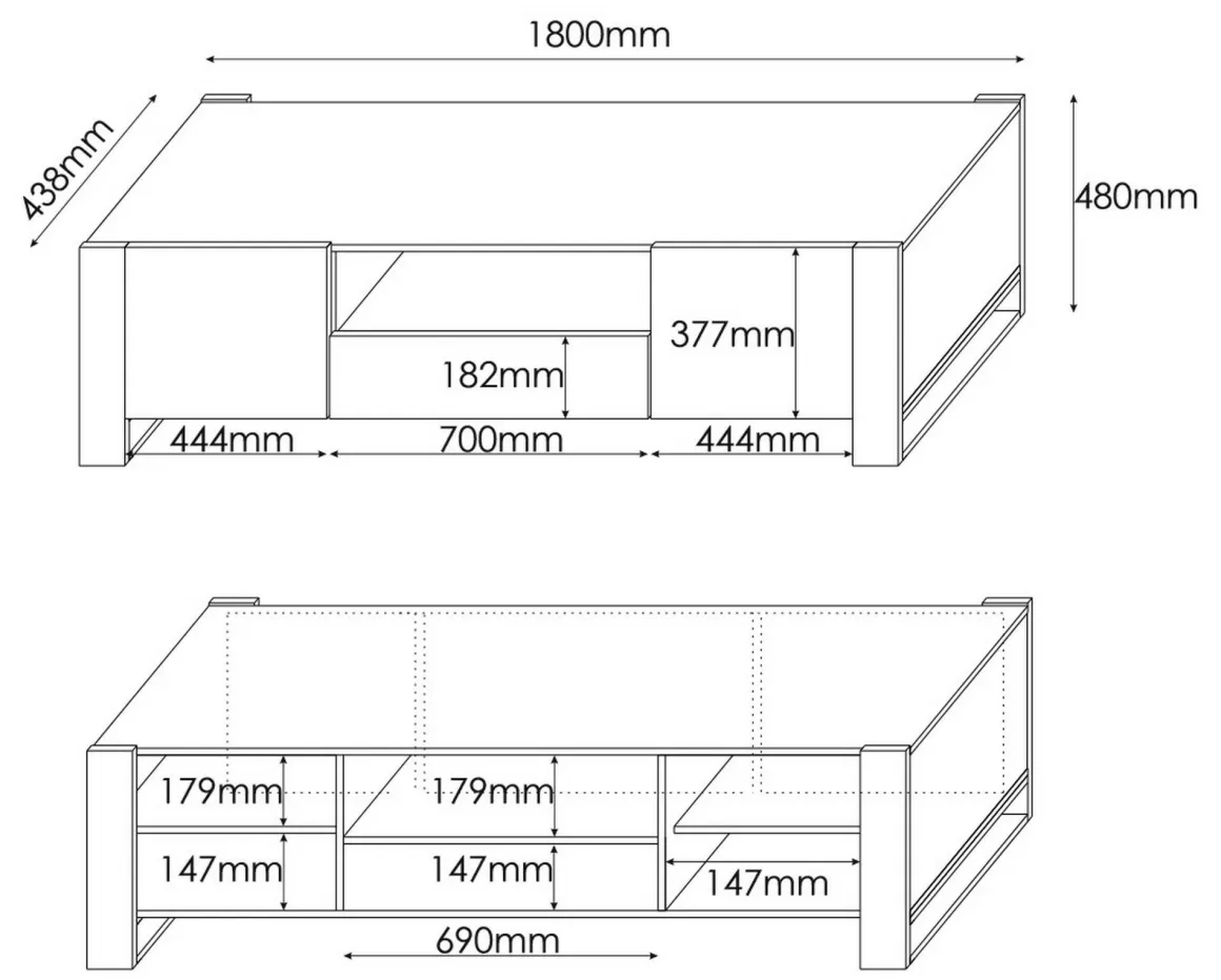 Mobile porta TV Dronero, 180x44 h48 cm, Rovere Nodi e Antracite