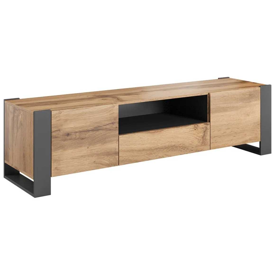 Mobile porta TV Dronero, 180x44 h48 cm, Rovere Nodi e Antracite