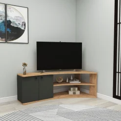 Mobili Porta Tv > Dmora Mobile Porta TV Elegante e Funzionale Marrone Rovere, Nero Antracite