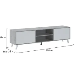 Mobile Porta tv Grigio Cemento Bianco Cassetti un Ripiano 180x40x49h cm, 2 Ante - Misinto