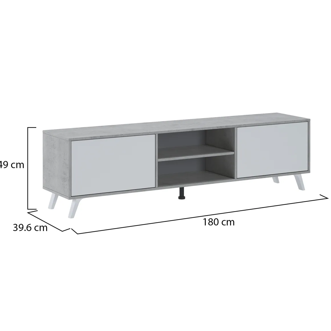 Mobile Porta tv Grigio Cemento Bianco Cassetti un Ripiano 180x40x49h cm, 2 Ante - Misinto