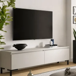 Mobili Porta Tv > Dmora Mobile Porta tv Grigio Chiaro Nero un Ripiano 2 Ante 150x37x45h cm, con Piedini Made in Italy - Mimasato Nero, Grigio Chiaro