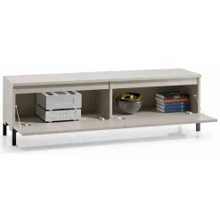 Mobili Porta Tv > Dmora Mobile Porta tv Grigio Chiaro Nero un Ripiano 2 Ante 150x37x45h cm, con Piedini Made in Italy - Mimasato Nero, Grigio Chiaro
