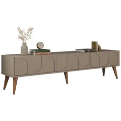 Mobile Porta tv Grigio Tortora Marrone Noce 3 Ante Apertura a Ribalta 180x35x44h cm, 3 Vani - Scafa