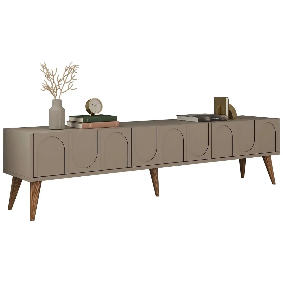 Mobili Porta Tv > Dmora Mobile Porta tv Grigio Tortora Nero 3 Ante Apertura a Ribalta 180x35x42h cm, 3 Vani - Scafa Nero, Grigio Tortora