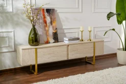 Mobili Porta Tv > Dmora Mobile porta TV Lilith, 180x30 h50 cm, Beige e Oro Oro, Beige