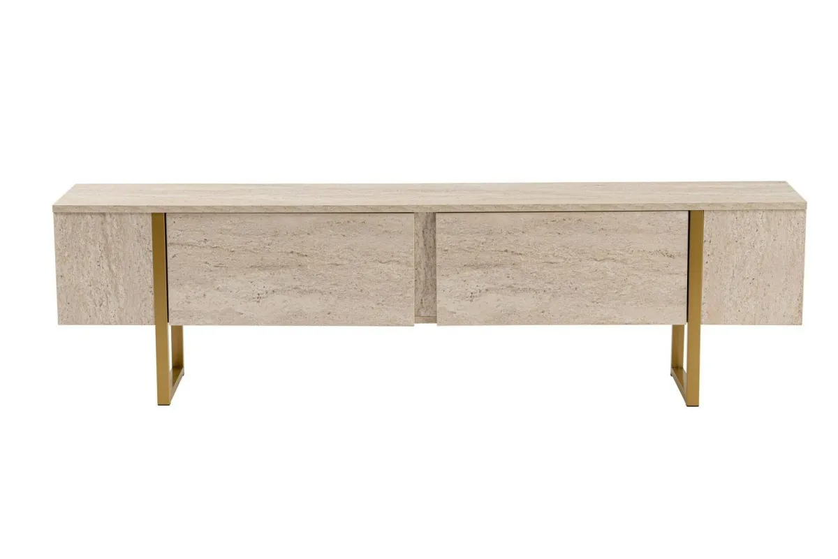 Mobili Porta Tv > Dmora Mobile porta TV Lilith, 180x30 h50 cm, Beige e Oro Oro, Beige