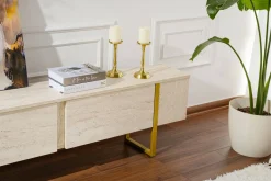 Mobili Porta Tv > Dmora Mobile porta TV Lilith, 180x30 h50 cm, Beige e Oro Oro, Beige