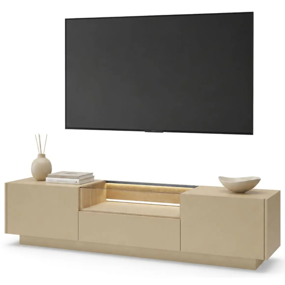 Mobile Porta tv Marrone Chiaro Marrone Rovere un Cassetto 2 Ripiani 176x40x43h cm, 2 Ante - Kakaha