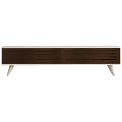Mobili Porta Tv > Dmora Mobile Porta tv Marrone Noce Bianco 2 Ante Apertura a Ribalta 160x25x40h cm, 2 Vani - Trepuzzi Bianco, Marrone Noce