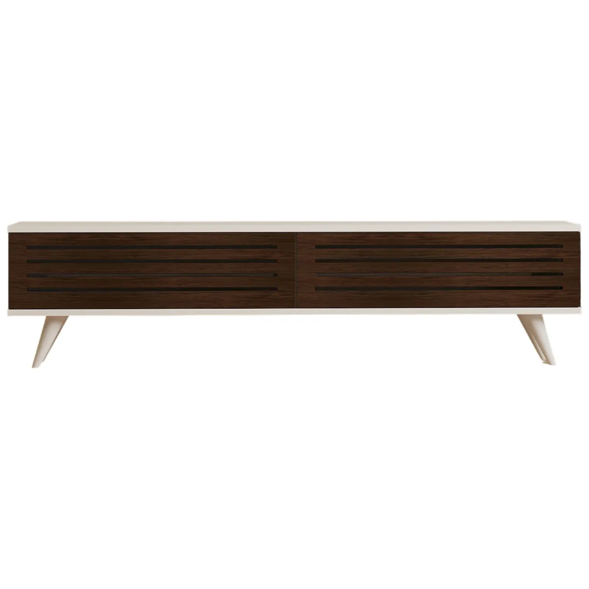 Mobili Porta Tv > Dmora Mobile Porta tv Marrone Noce Bianco 2 Ante Apertura a Ribalta 160x25x40h cm, 2 Vani - Trepuzzi Bianco, Marrone Noce