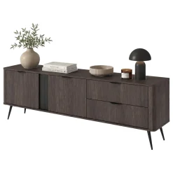 Mobili Porta Tv > Dmora Mobile Porta tv 2 Cassetti 3 Ripiani 195x38x61h cm, 2 Ante - Kamirili Marrone Noce