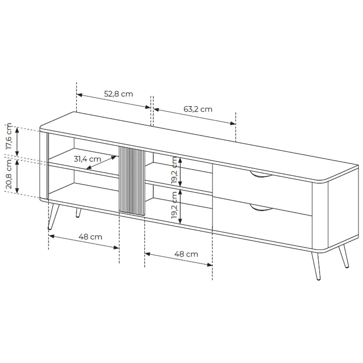 Mobili Porta Tv > Dmora Mobile Porta tv 2 Cassetti 3 Ripiani 195x38x61h cm, 2 Ante - Kamirili Marrone Noce