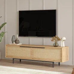 Mobili Porta Tv > Dmora Mobile Porta tv Marrone Noce Marrone Quercia Apertura a Ribalta 2 Ante 160x35.5x45.1h cm, 2 Vani - Moimacco Marrone Quercia, Marrone Noce