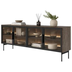 Mobile Porta tv Marrone Noce Nero 3 Ripiani 4 Ante 181x39x62h cm, con led - Kalerora