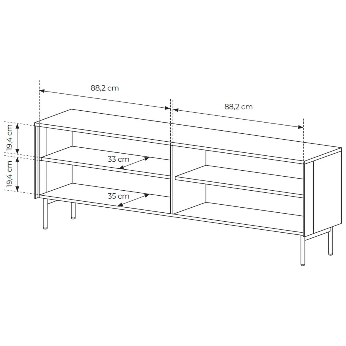 Mobile Porta tv Marrone Noce Nero 3 Ripiani 4 Ante 181x39x62h cm, con led - Kalerora