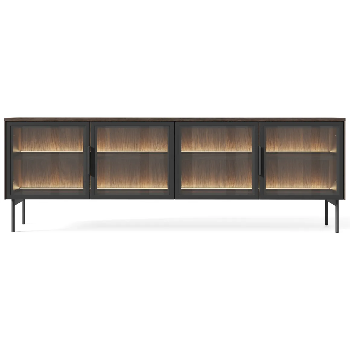 Mobile Porta tv Marrone Noce Nero 3 Ripiani 4 Ante 181x39x62h cm, con led - Kalerora