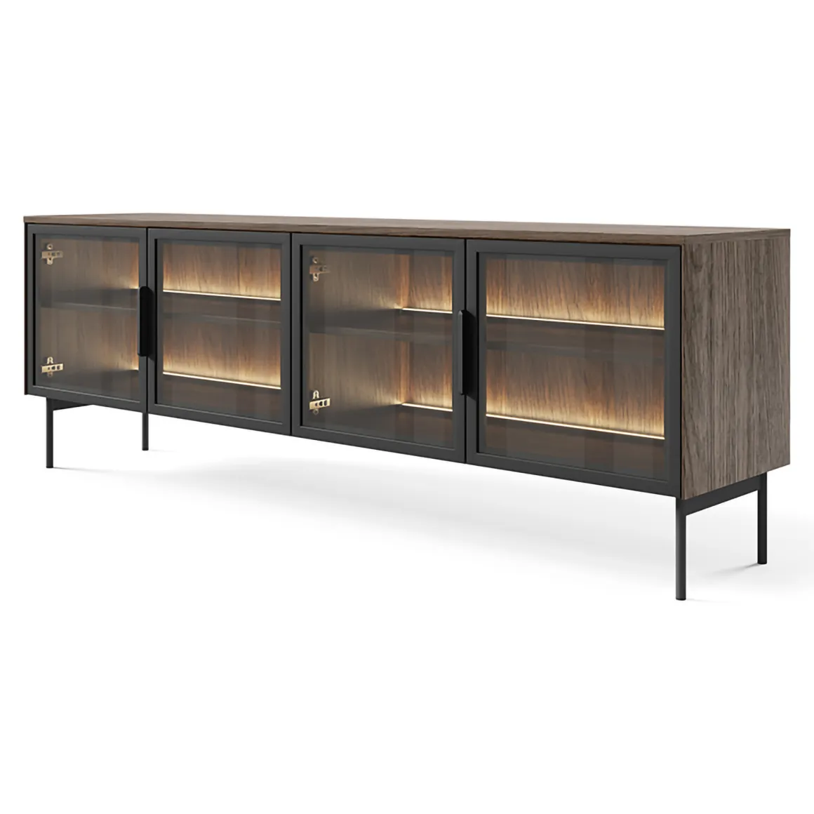Mobile Porta tv Marrone Noce Nero 3 Ripiani 4 Ante 181x39x62h cm, con led - Kalerora