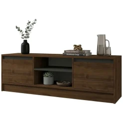 Mobile Porta tv Marrone Noce Nero Antracite un Ripiano 2 Ante 180x40x45h cm, 4 Vani - Lurani