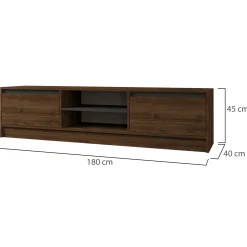 Mobile Porta tv Marrone Noce Nero Antracite un Ripiano 2 Ante 180x40x45h cm, 4 Vani - Lurani